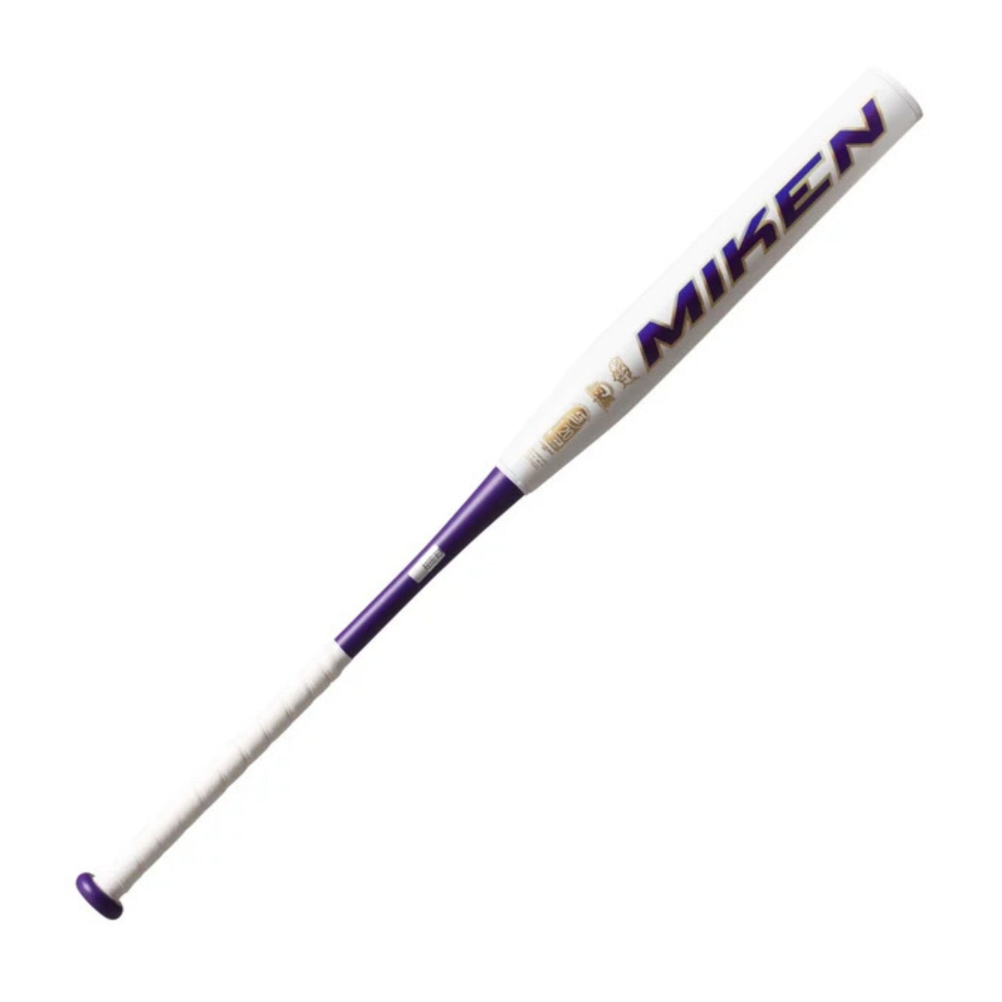 A photo of the 2026 Miken KP23 Kyle Pearson USSSA 12.5" 2-Piece Maxload Slo-pitch Bat in colour white and purple.