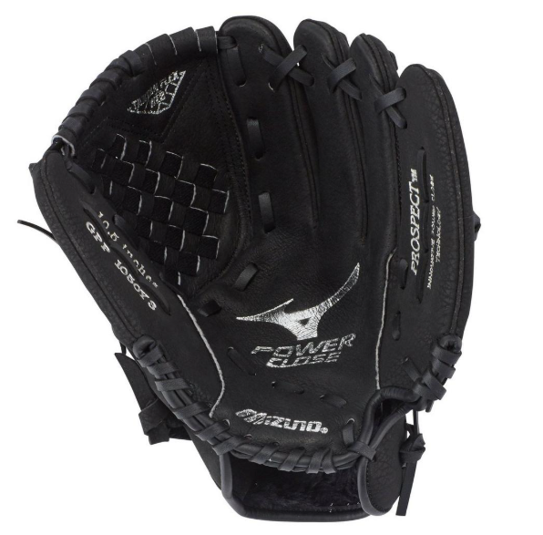 A photo of the Mizuno Prospect Series PowerClose™ Baseball Glove 10.5" in colour black. palm view.