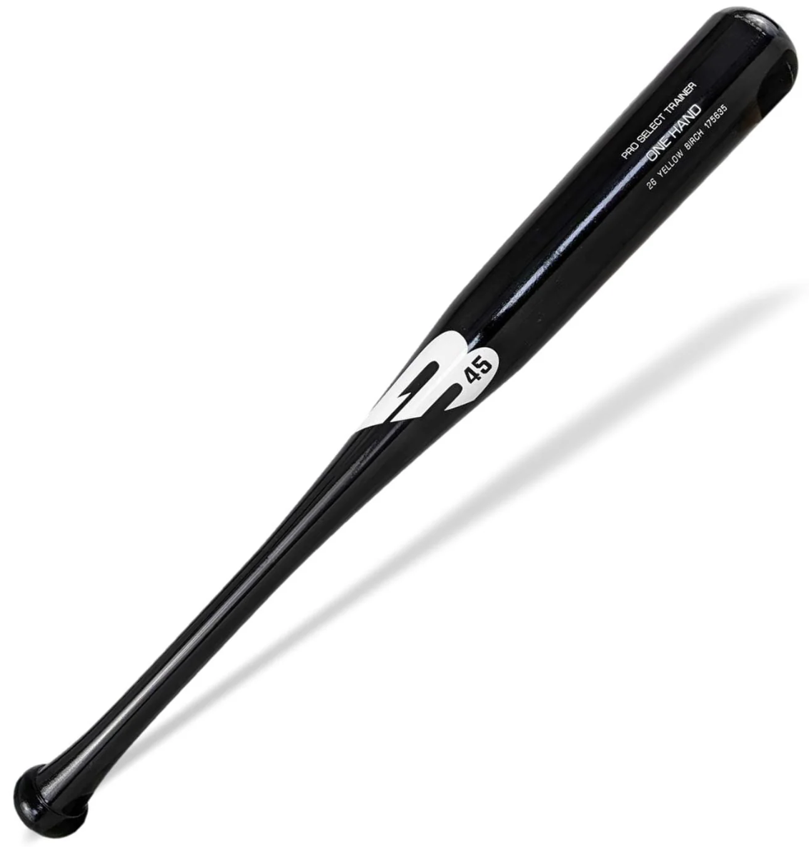A photo of the B45 One-Hand Training Bat in colour black and white.