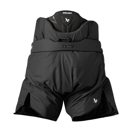 A photo of the Bauer Elite Goalie Pants in colour black with white hockey lace.