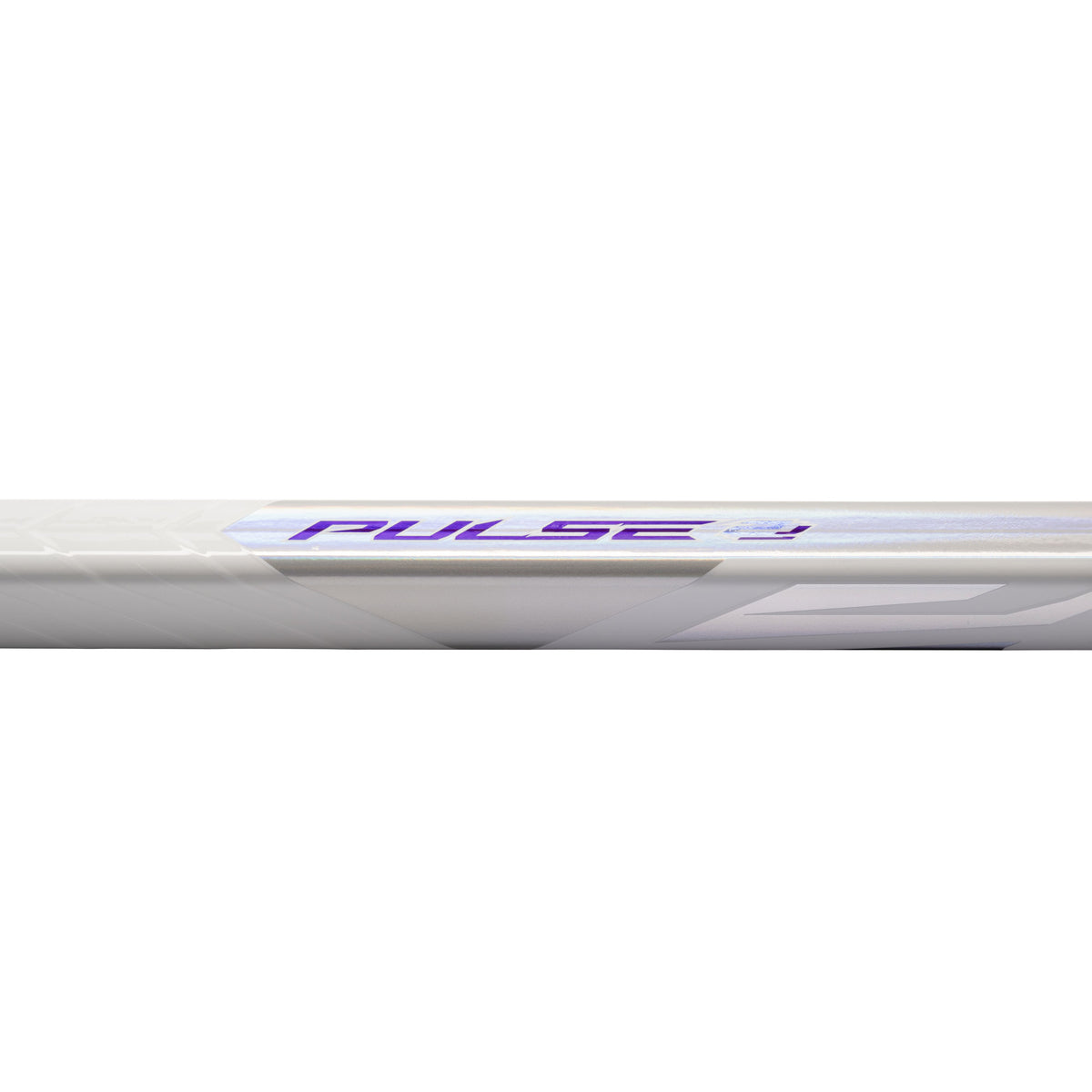 A photo of the Bauer Pulse 2 Senior Hockey Stick (2026) in colour white and purple with Silver BAUER logo.