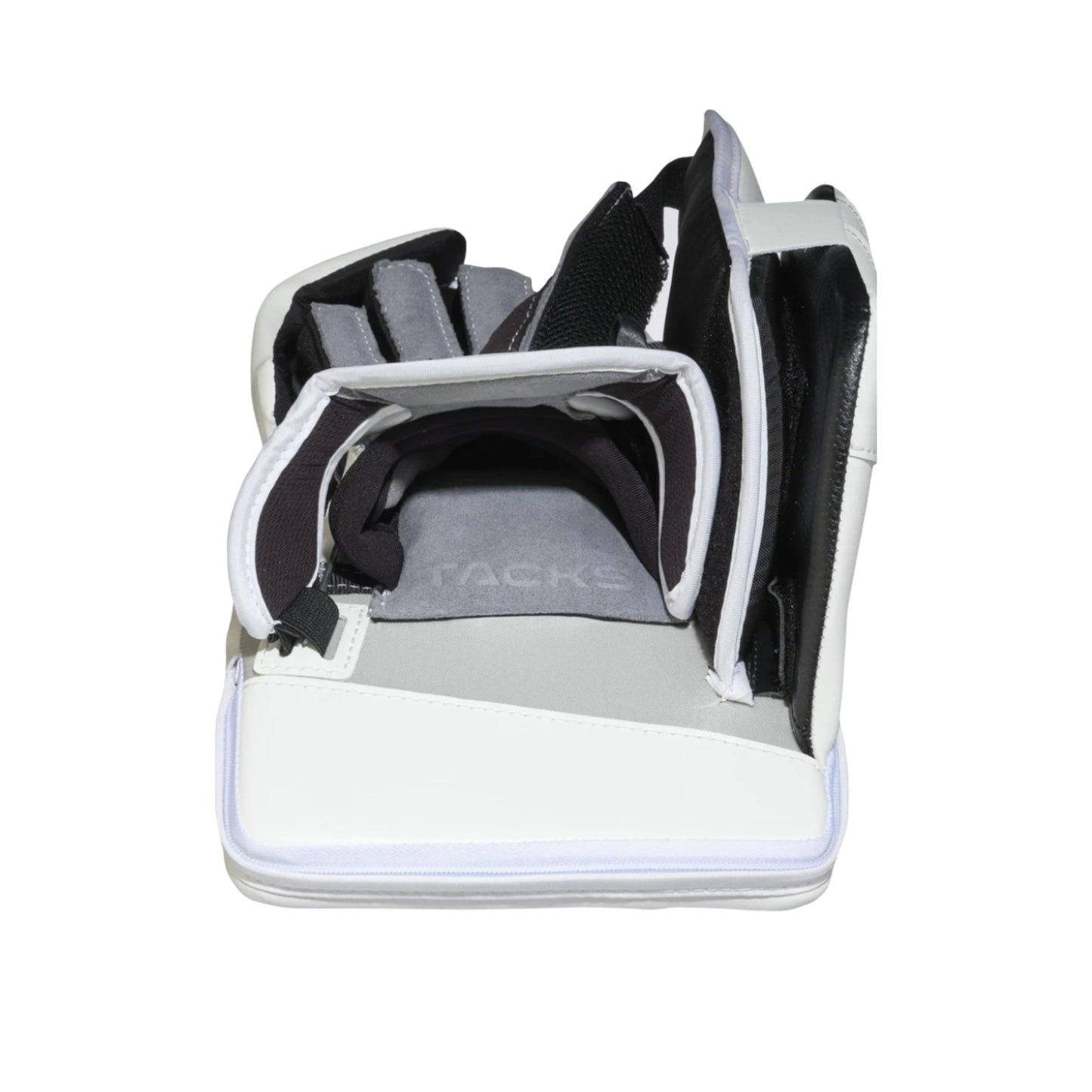 A photo of the CCM Tacks Senior Goalie Blocker (2026) in colour white.