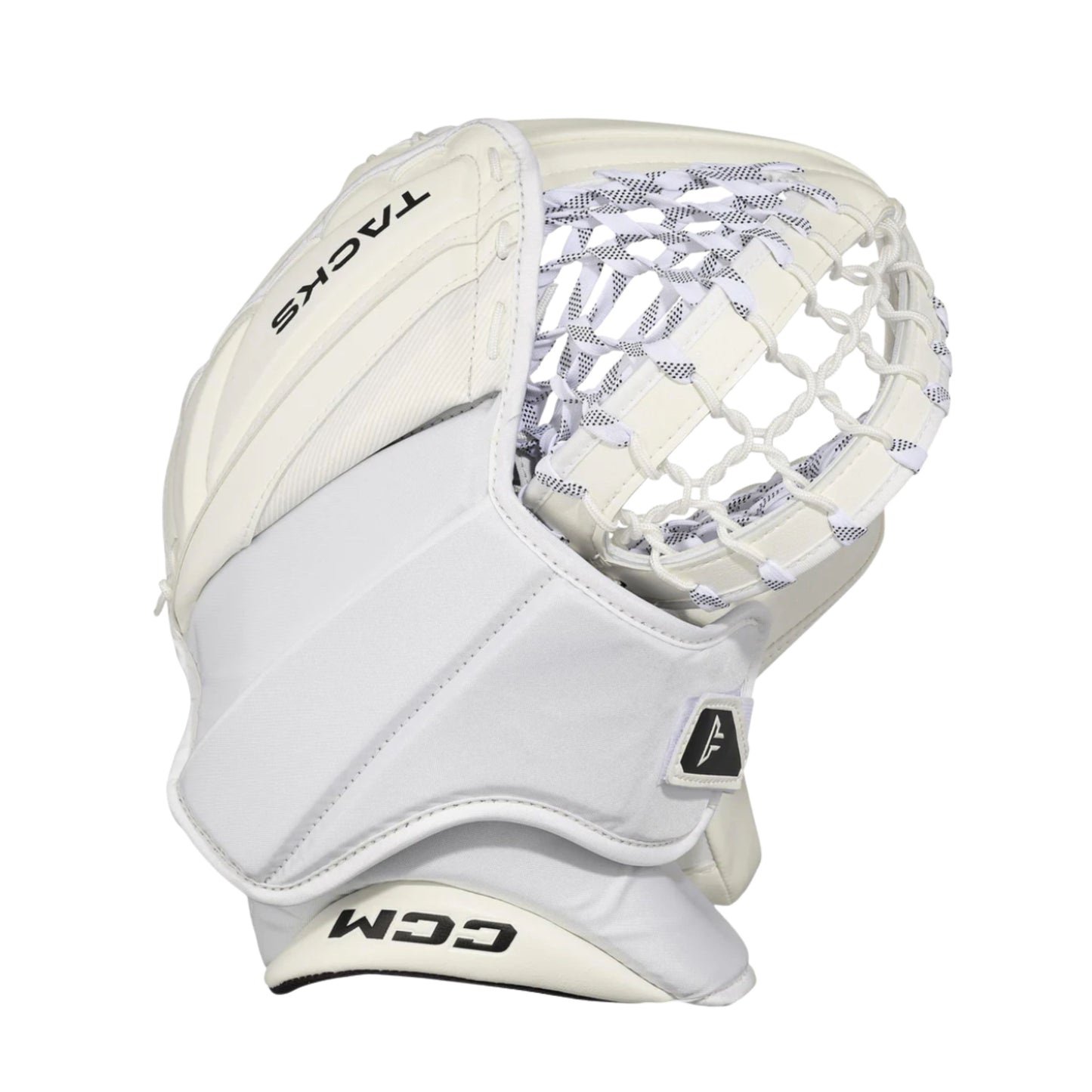 A photo of the CCM Tacks Senior Goalie Catcher (2026) in colour white.