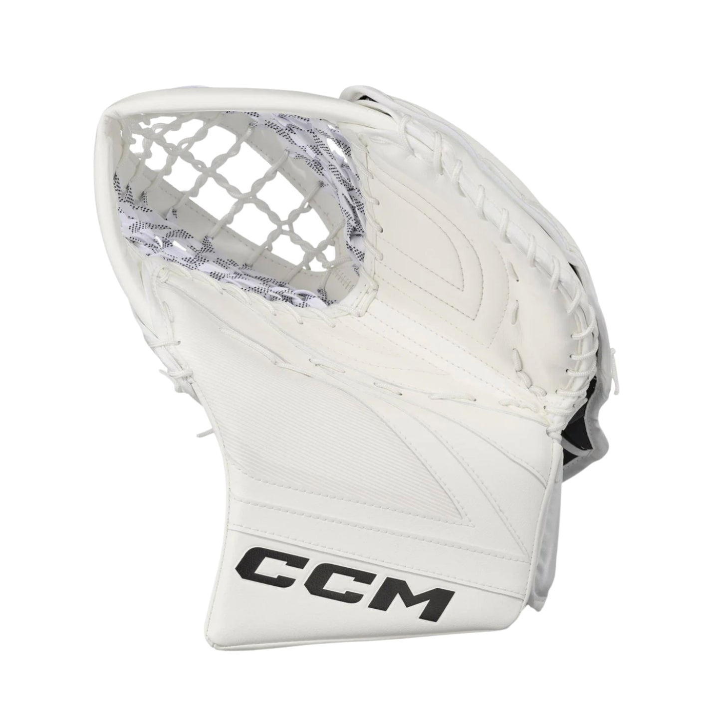 A photo of the CCM Tacks Senior Goalie Catcher (2026) in colour white.