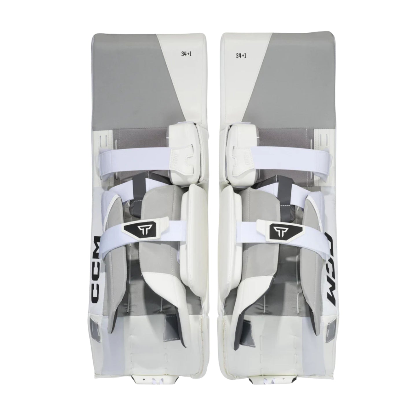 A photo of the CCM Tacks Senior Goalie Pads (2026) in colour white.