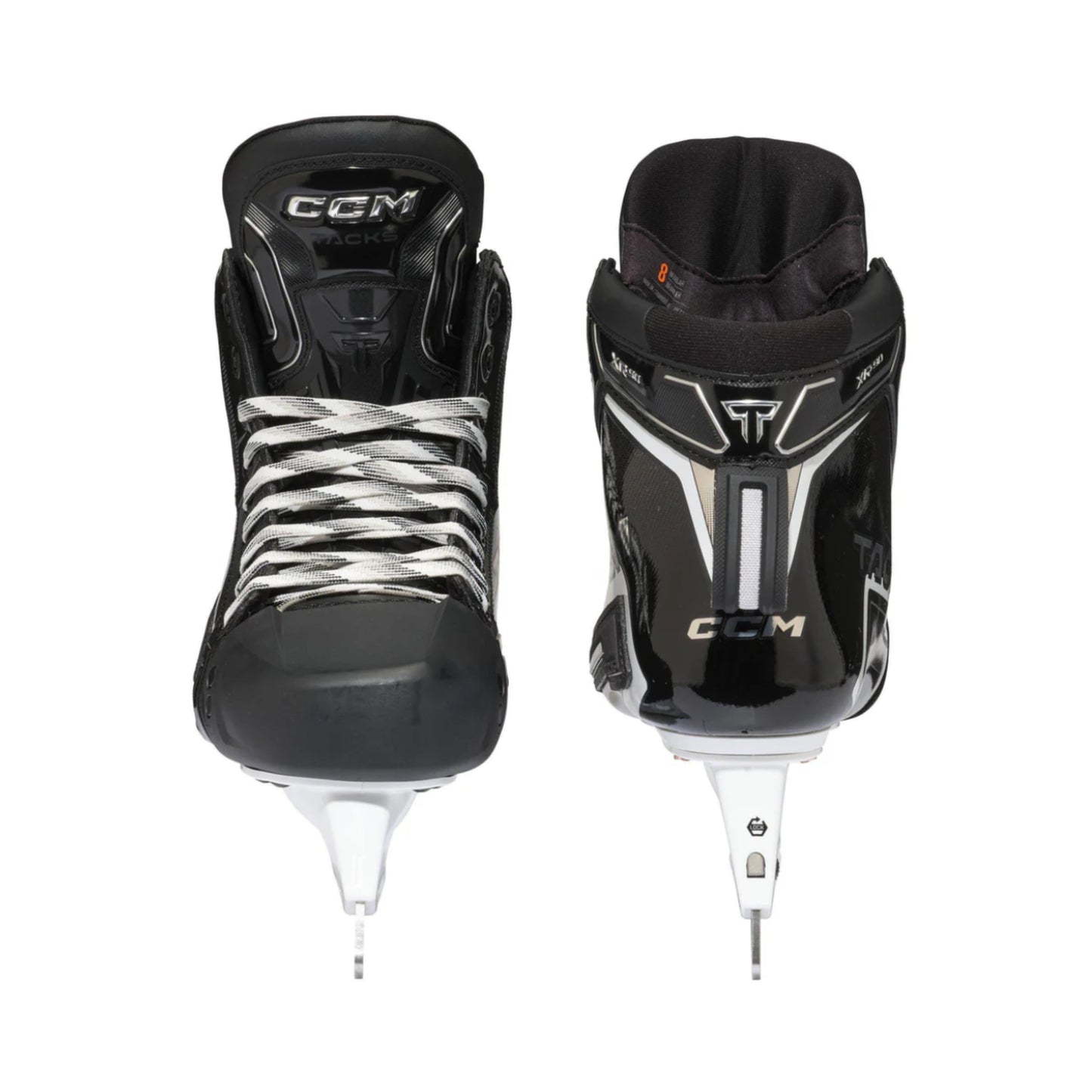 A photo of the CCM Tacks XR 90 Goalie Skates in colour black and white.