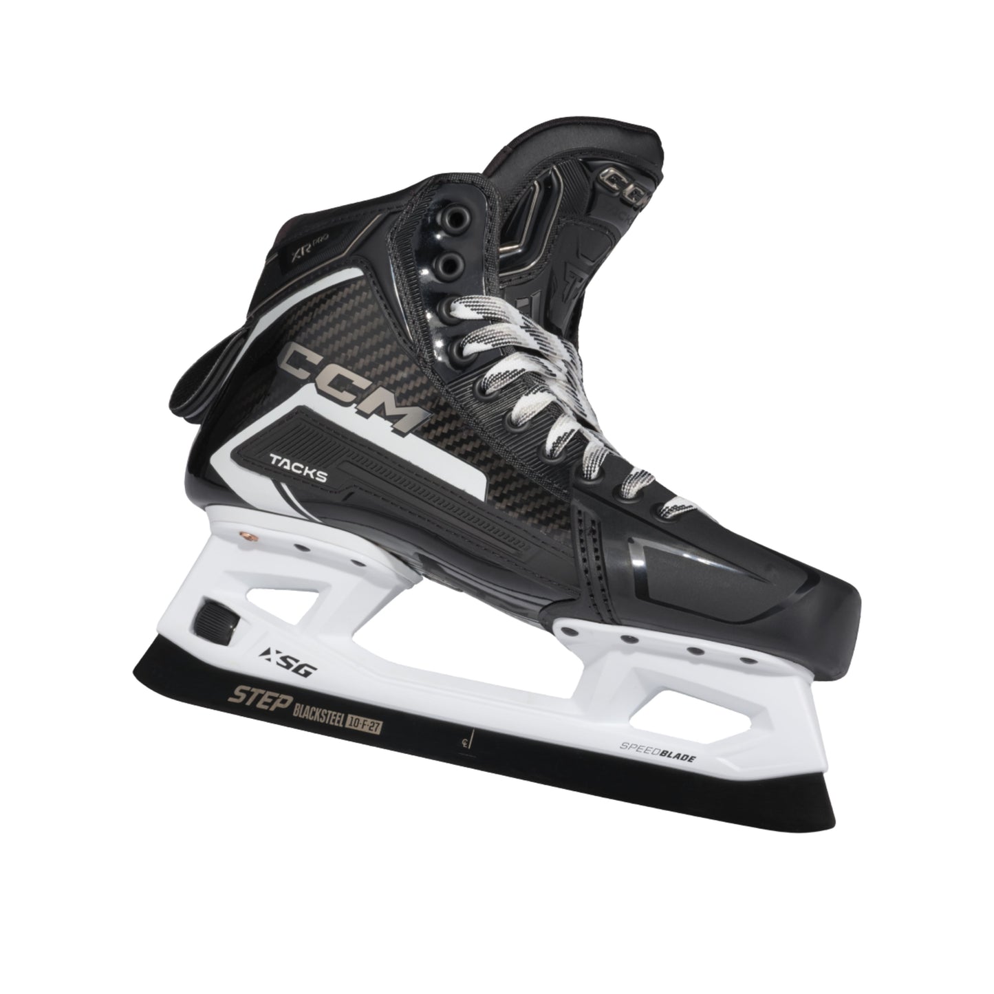 A photo of the CCM Tacks XR Pro Goalie Skates in colour black and white.