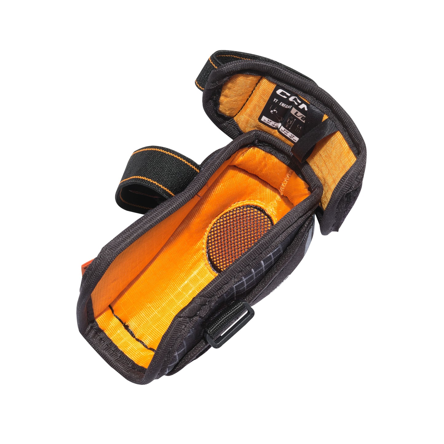 A photo of the CCM Tacks XR Pro Youth Hockey Elbow Pads in colour black and orange.
