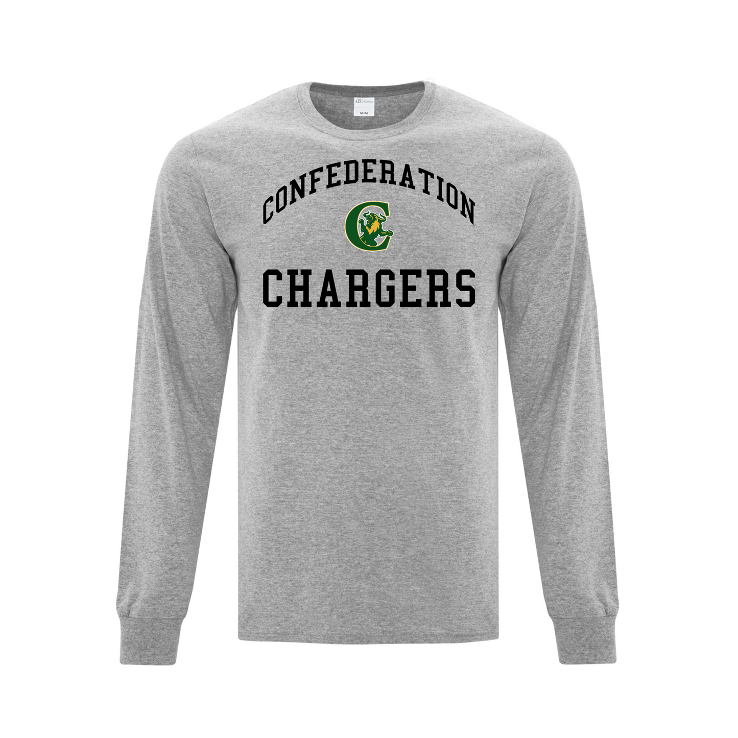 A photo of the A photo of the Confederation Chargers - Adult Long Sleeve Tee in colour light grey