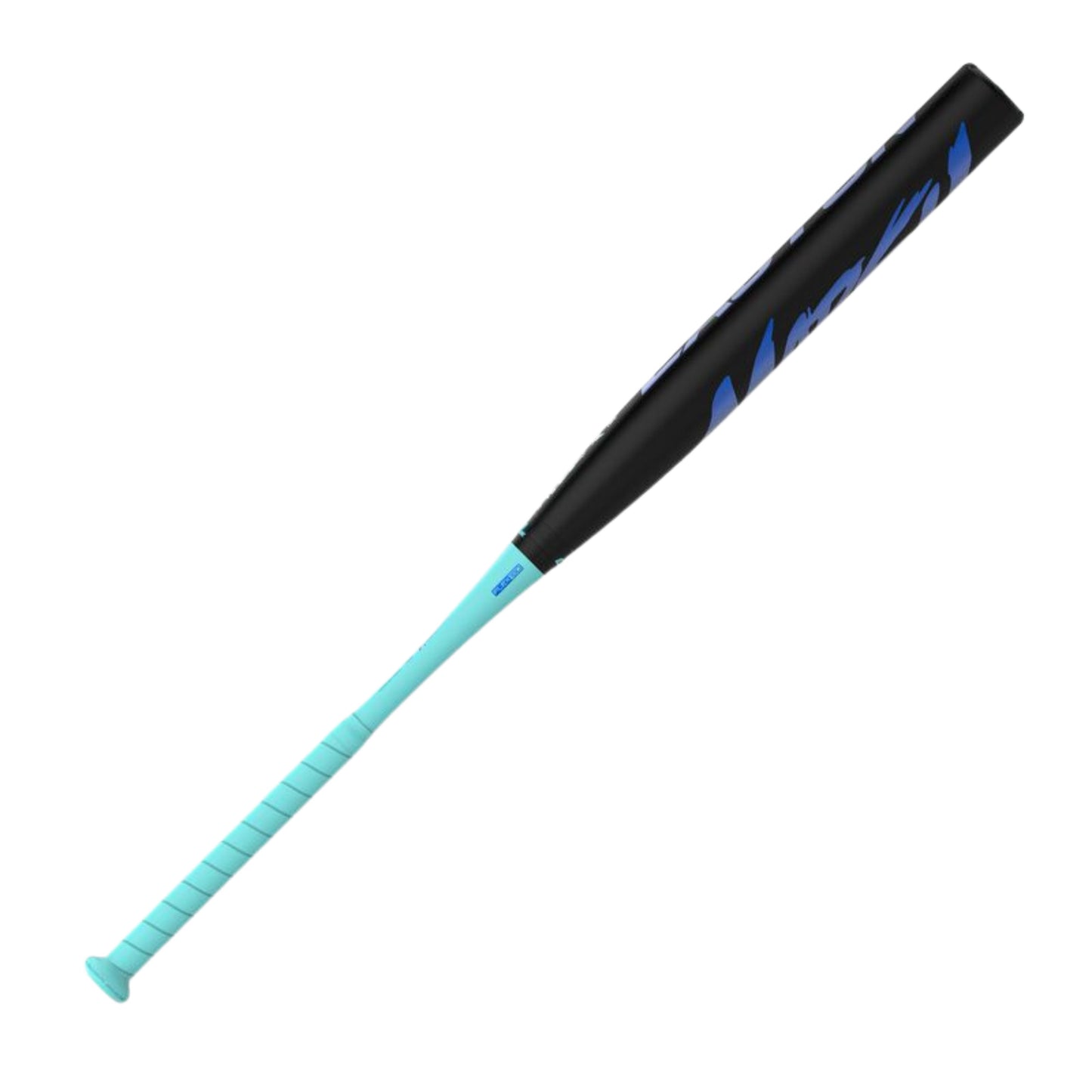A photo of the Easton Tantrum Marsh 12" 2-Piece Slo-Pitch Bat in colour black with a teal handle and blue text.