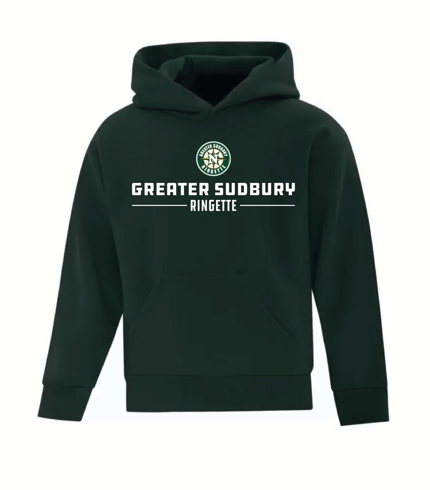 A photo of the Greater Sudbury Ringette - Youth Hoodie in colour black.
