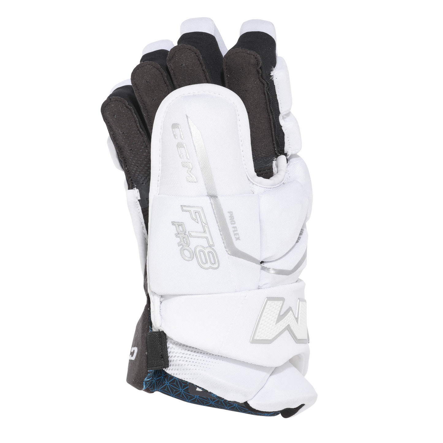 A photo of the CCM JetSpeed FT8 Pro Hockey Gloves - White Edition