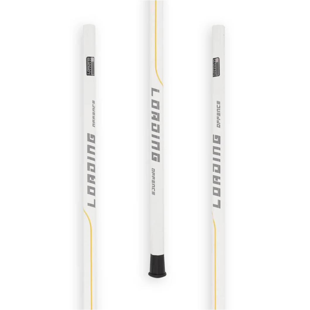 A photo of the Loading Lacrosse Offence Lacrosse Shaft in colour white with black logo