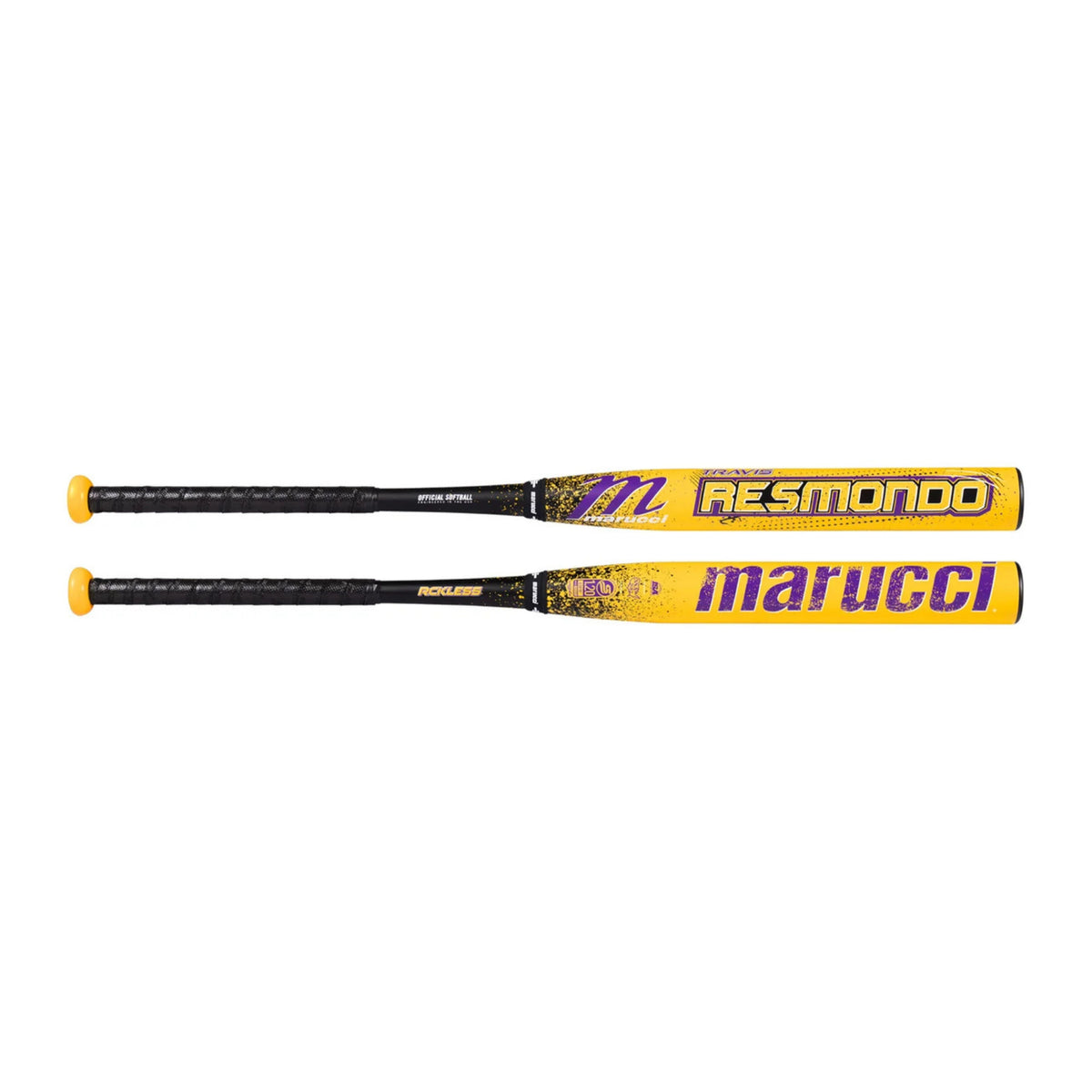 A photo of the Marucci RCKLESS Resmondo 2-Piece Loaded 12.75" Barrel USSSA Slo-pitch Bat in colour yellow and black.