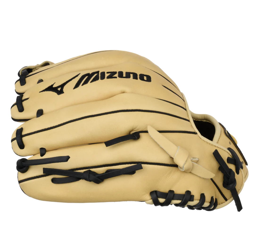 A photo of the Mizuno MVP Prime 11.5 Fielders Baseball Glove in colour tan and black.
