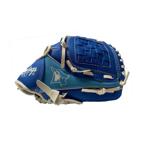 A photo of the Rawlings 9" Youth Toronto Blue Jays Players Baseball Glove in colour blue with white logo.