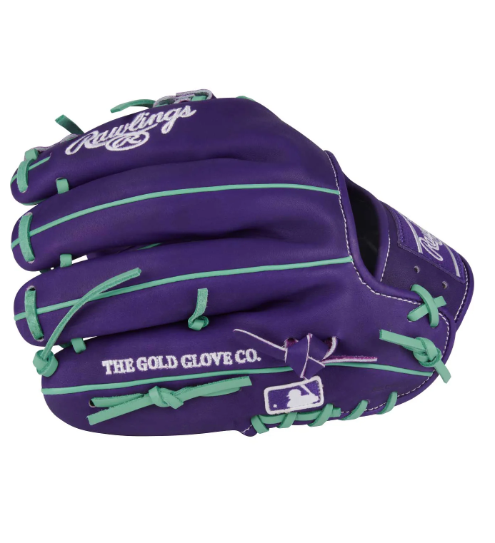 A photo of the Rawlings Heart of the Hide 11.5" Baseball Glove in colour purple and teal.