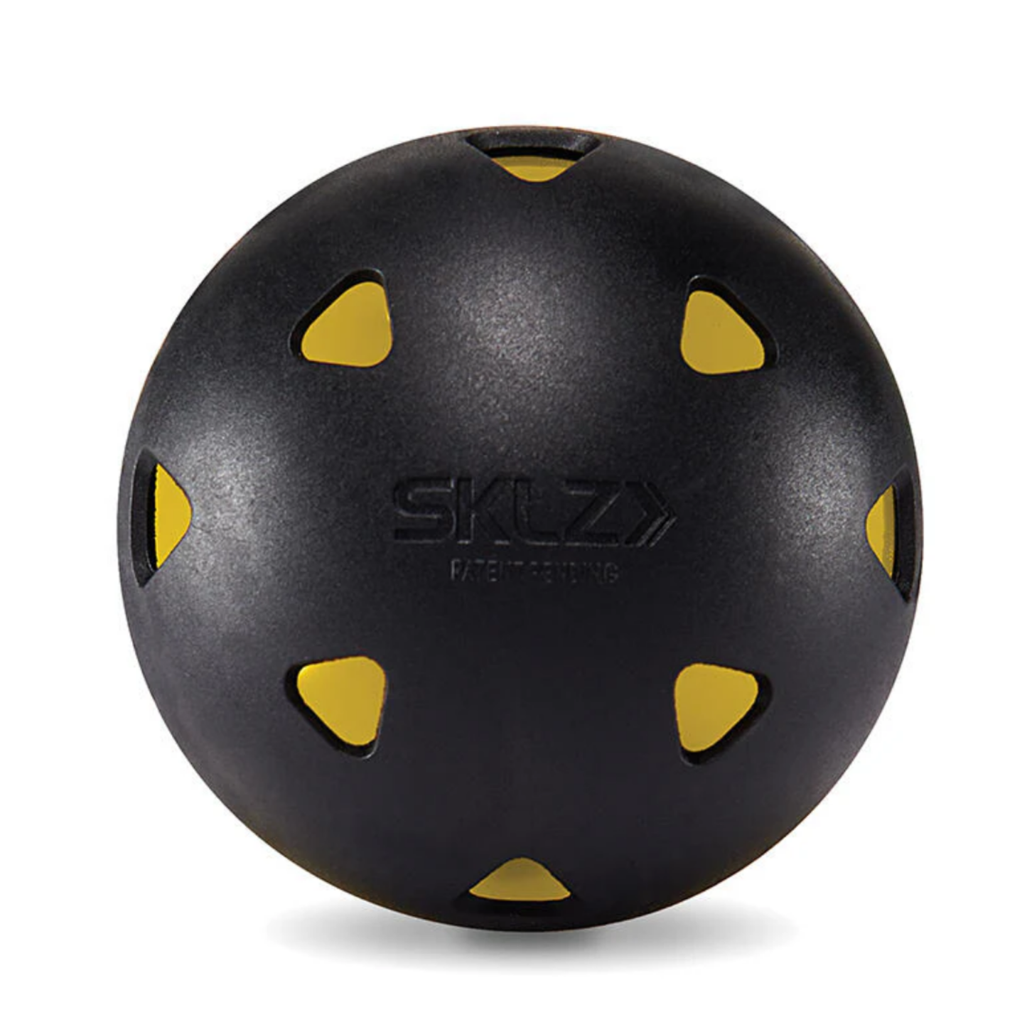 Yellow and black ball with 'SKLZ' branding on a white background
