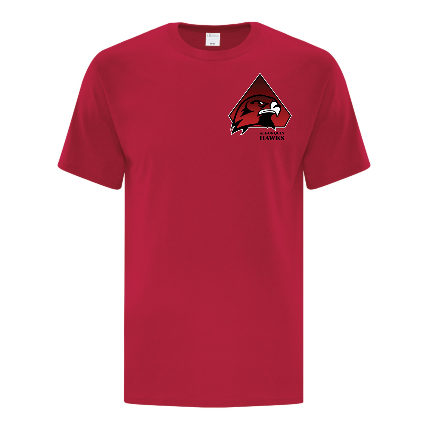 A photo of the SPHL Algonquin Hawks - Adult T-Shirt in colour red.