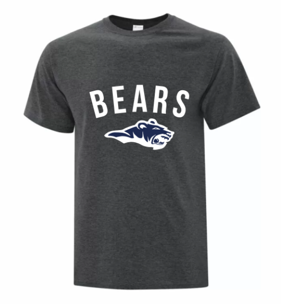 A photo of the St. Benedict Alternative T-shirt with BEARS logo in colour charcoal