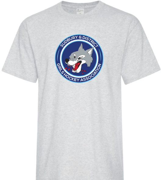 A photo of the SDGHA T-Shirt with custom logo in light grey