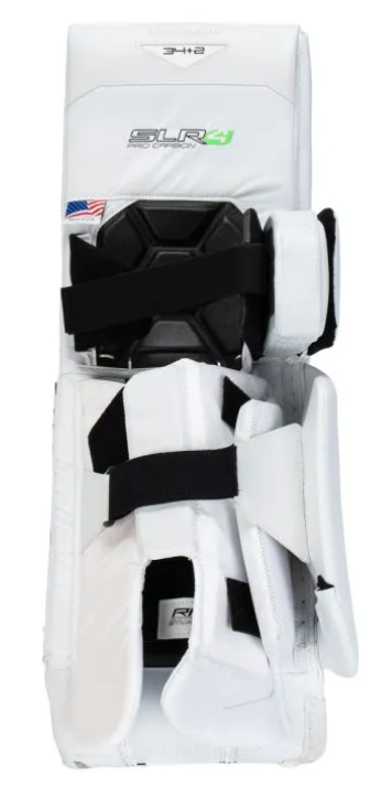 A photo of the Vaughn SLR4 Pro Carbon Senior Goalie Leg Pads in colour white rear view.