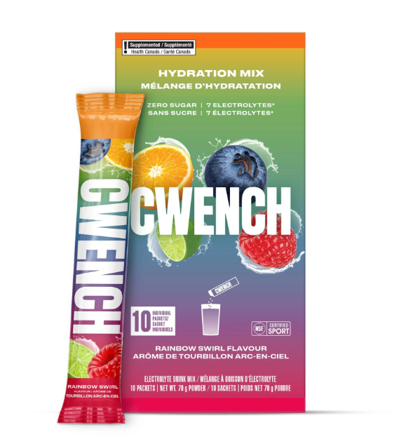 A photo of the CWENCH Rainbow Swirl Hydration Mix Box