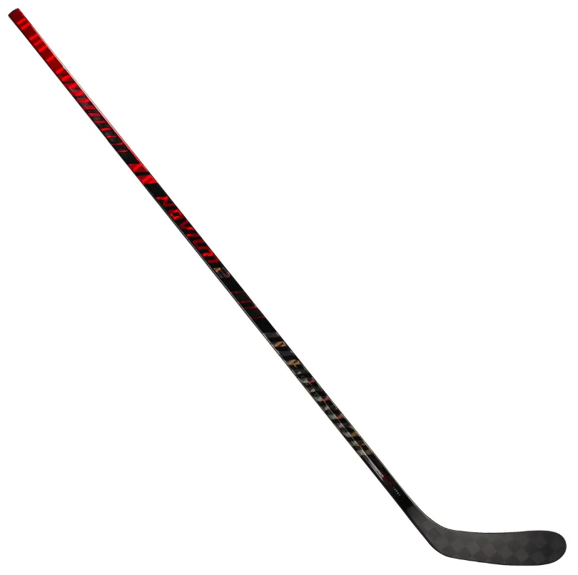 A photo of the Warrior Novium 2 Pro Senior Hockey Stick in colour black and red. Angled view.