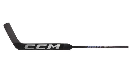 A photo of the CCM XF Pro CC2 P1 Senior Goalie Stick (2024) in colour black and purple. Side view.