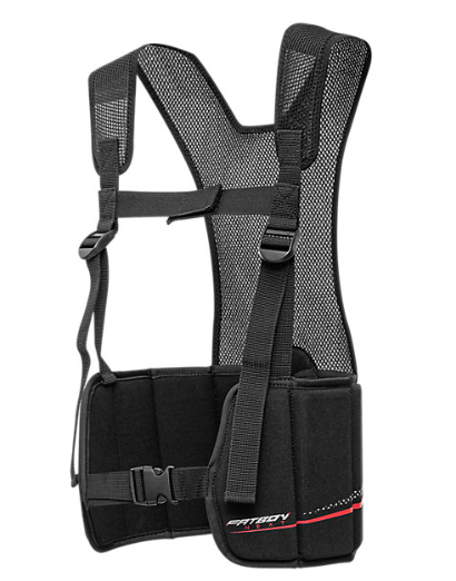 A photo of the Warrior Fatboy NEXT Lacrosse Rib Guard in colour black. Side view.
