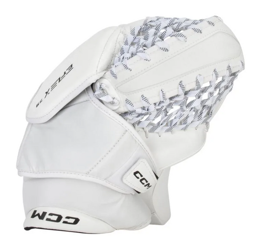 A photo of the CCM EFlex E7.9 Senior Goalie Catcher in colour white.