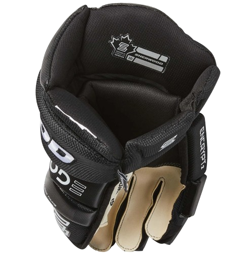 A photo of the Sherwood CODE Encrypt 2 Hockey Gloves in colour black. Inside view.