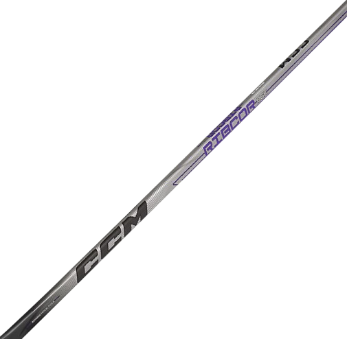 A photo of the CCM Ribcor 86K Hockey Stick in colour silver, black and purple. Shaft view.