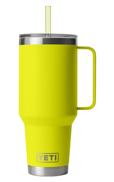 A photo of the YETI Rambler 42oz Straw Mug in colour firefly yellow.