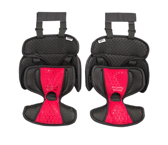 A photo of a pair of CCM Pro Goalie Knee Pads in colour black and red.