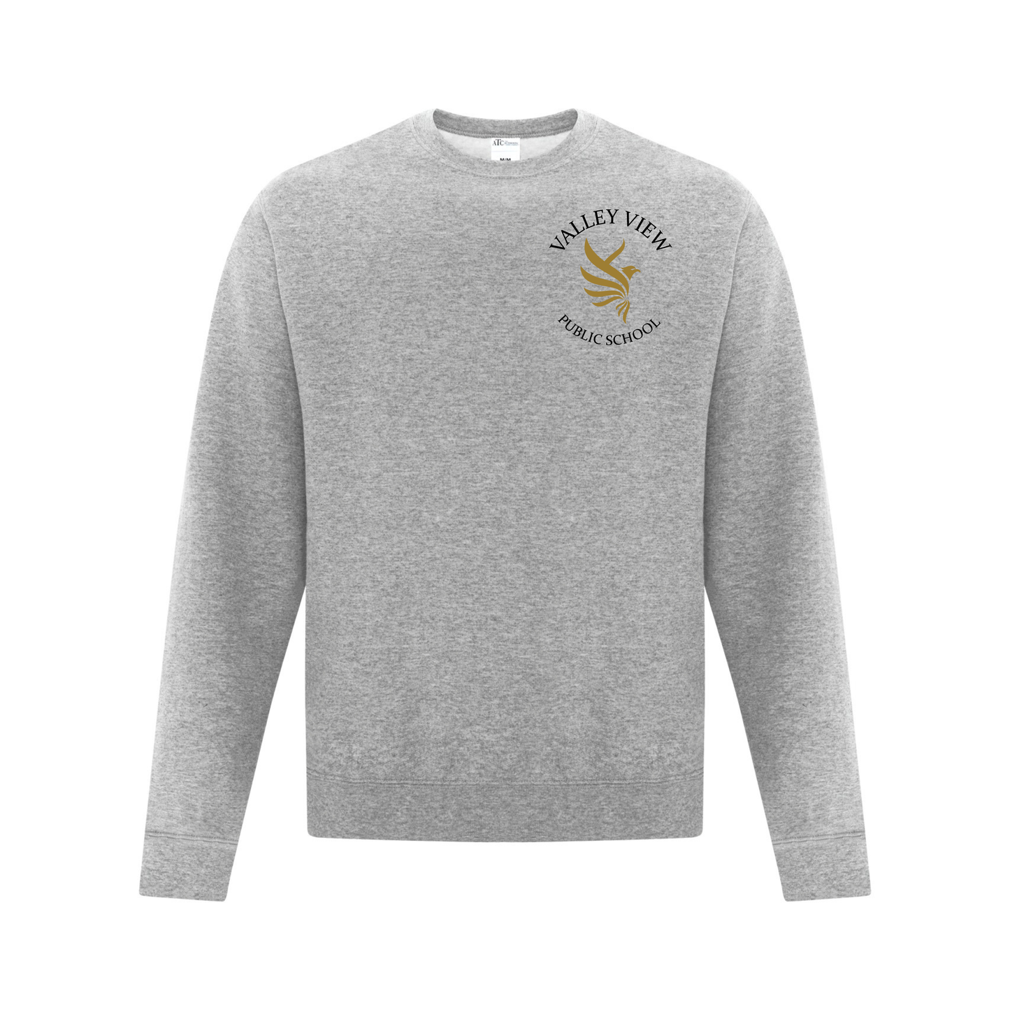 A photo of the Valley View Public School Crewneck Sweatshirt in colour grey.
