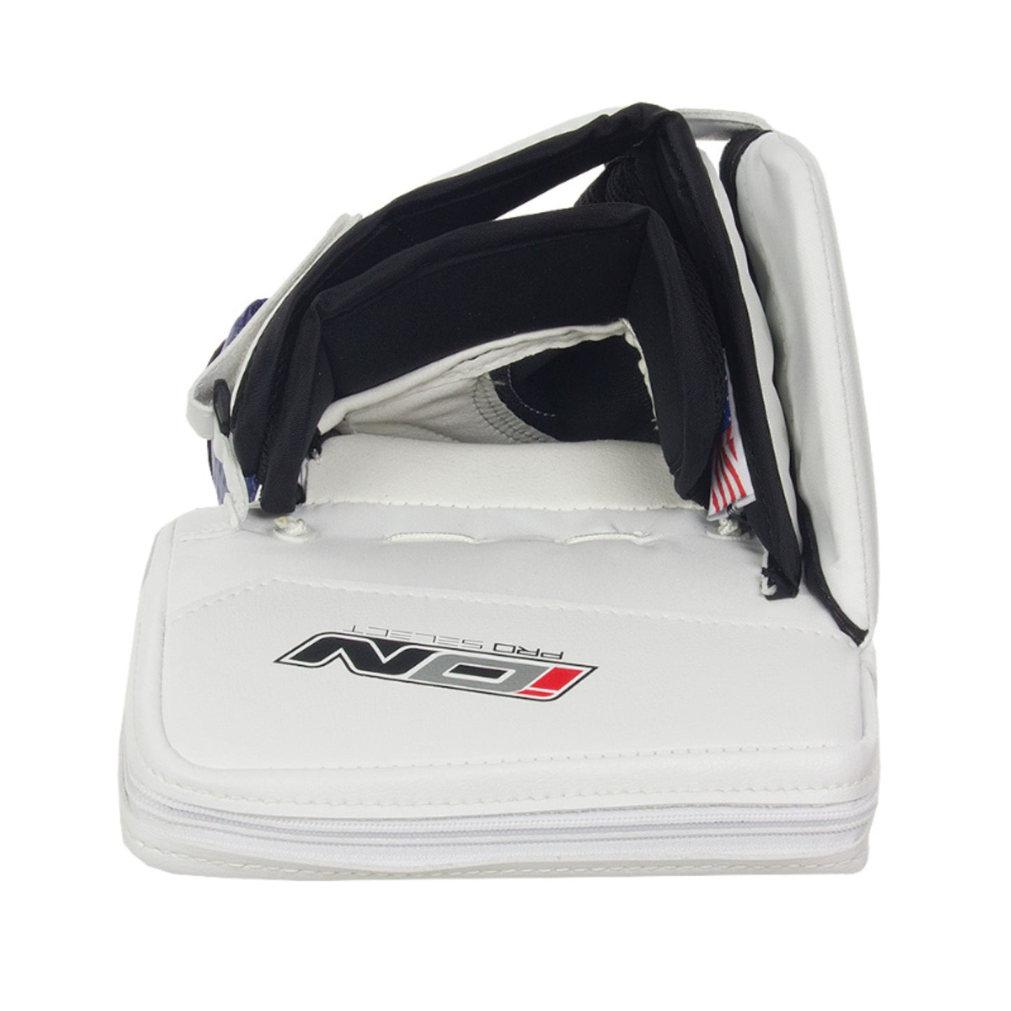 A photo of the Vaughn Ion Pro Select Senior Goalie Blocker in colour white, black and blue.