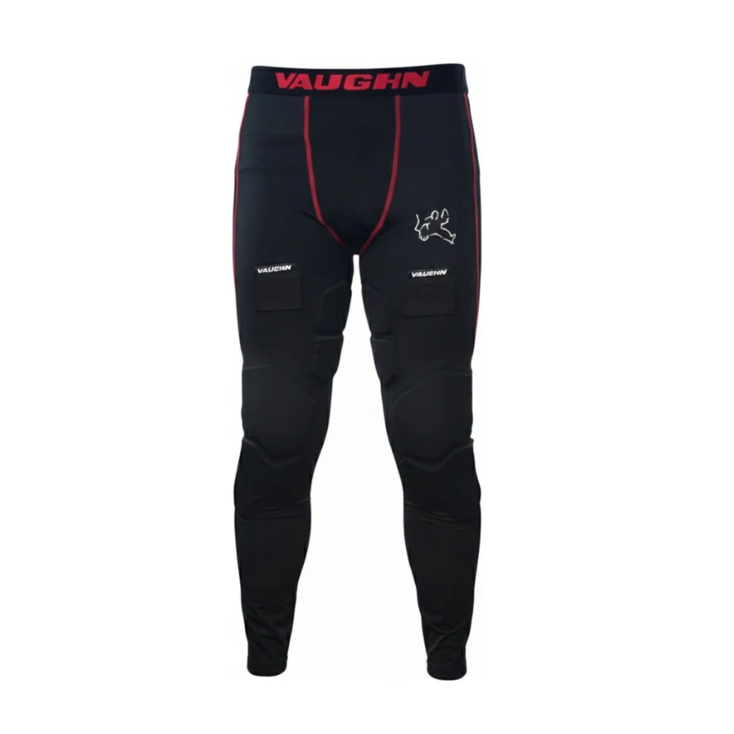 A photo of the Vaughn VX1 Senior Padded Goalie Compression Pant in colour black and red.