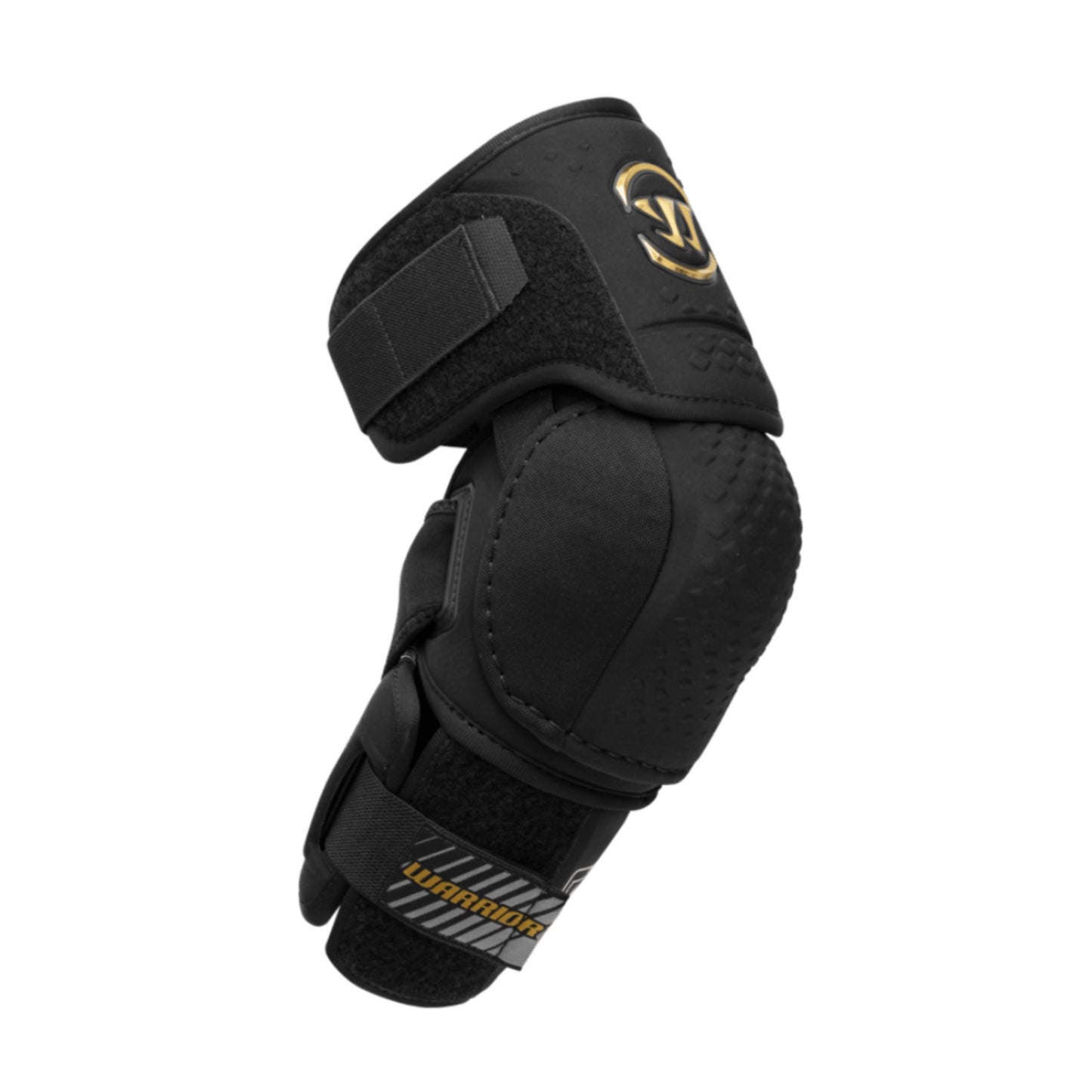 A photo of the Warrior Alpha LT Hockey Elbow Pads (2026) in colour black with gold Warrior logo.