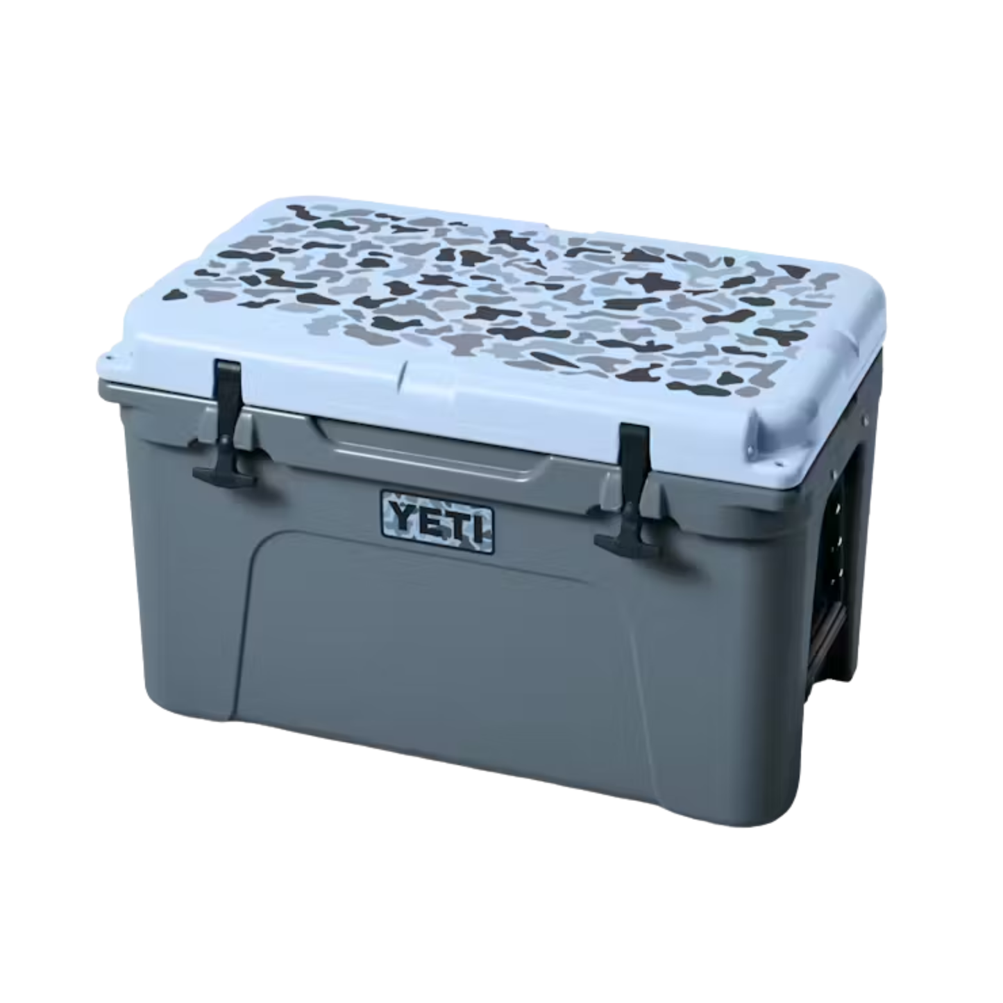 A photo of the Yeti Tundra 45 Hard Cooler in colour blue camo.