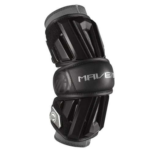 A photo of the Maverik Max Lacrosse Arm Guard elbow pad in black