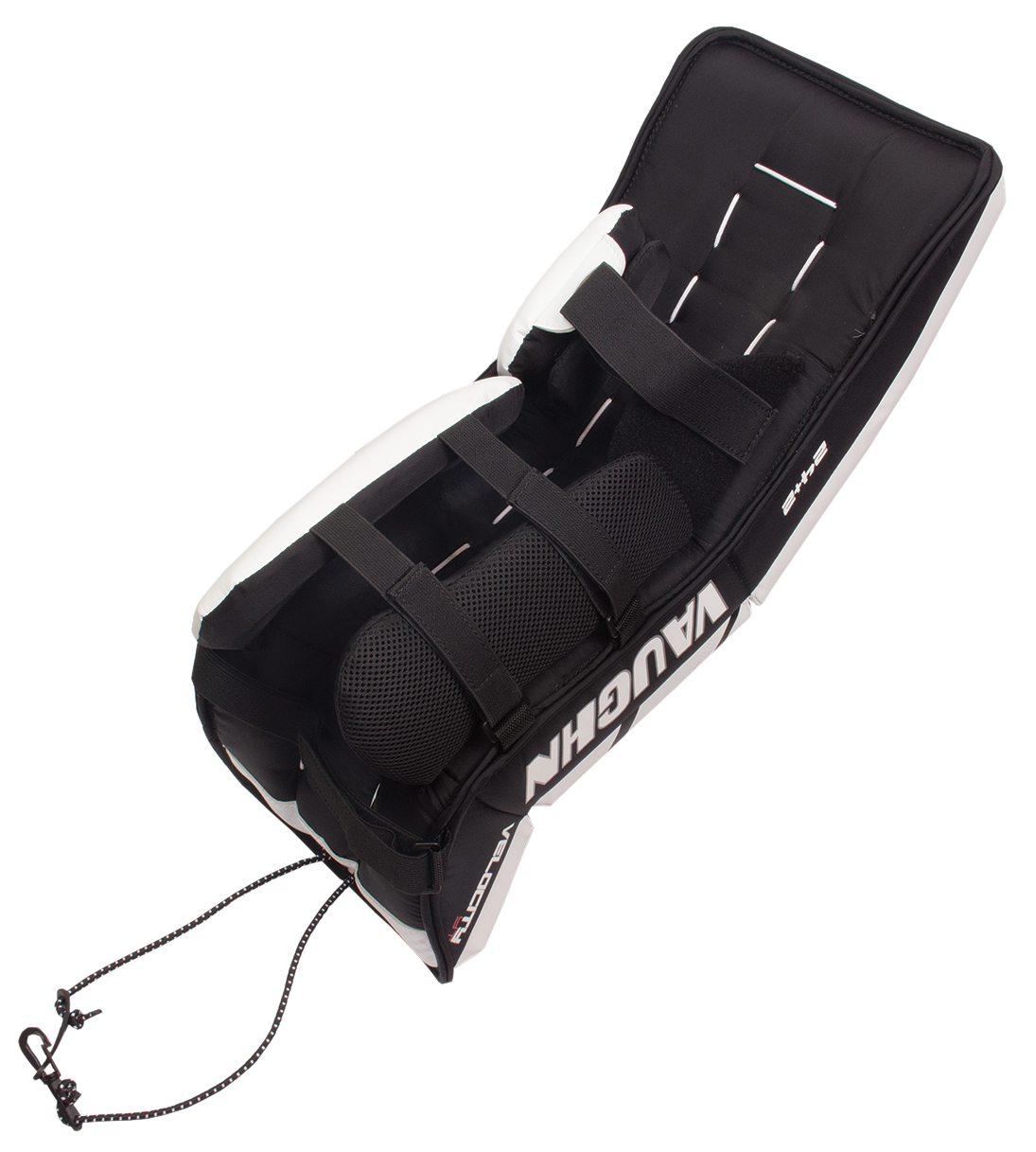 A photo of the Vaughn Velocity VX1 Pro Carbon Senior Goalie Pads in colour white. Rear view.