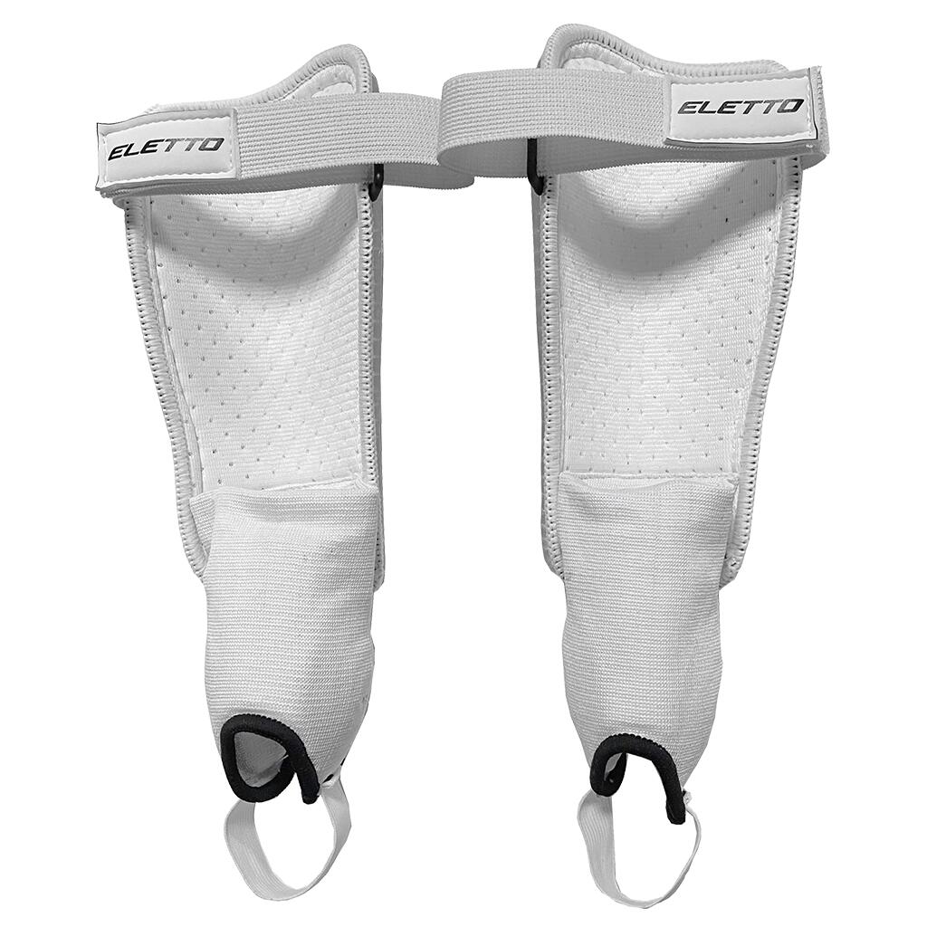 A photo of the Eletto Shield V Hard Shell Soccer Shin Guards colour white back view.