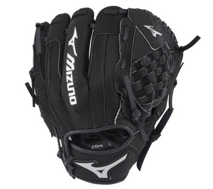 A picture of Mizuno Prospect Series Powerclose 10" Youth Baseball Glove. Back of RHT glove in black.