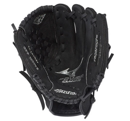 A picture of Mizuno Prospect Series Powerclose 10" Youth Baseball Glove. Palm of RHT glove in black.