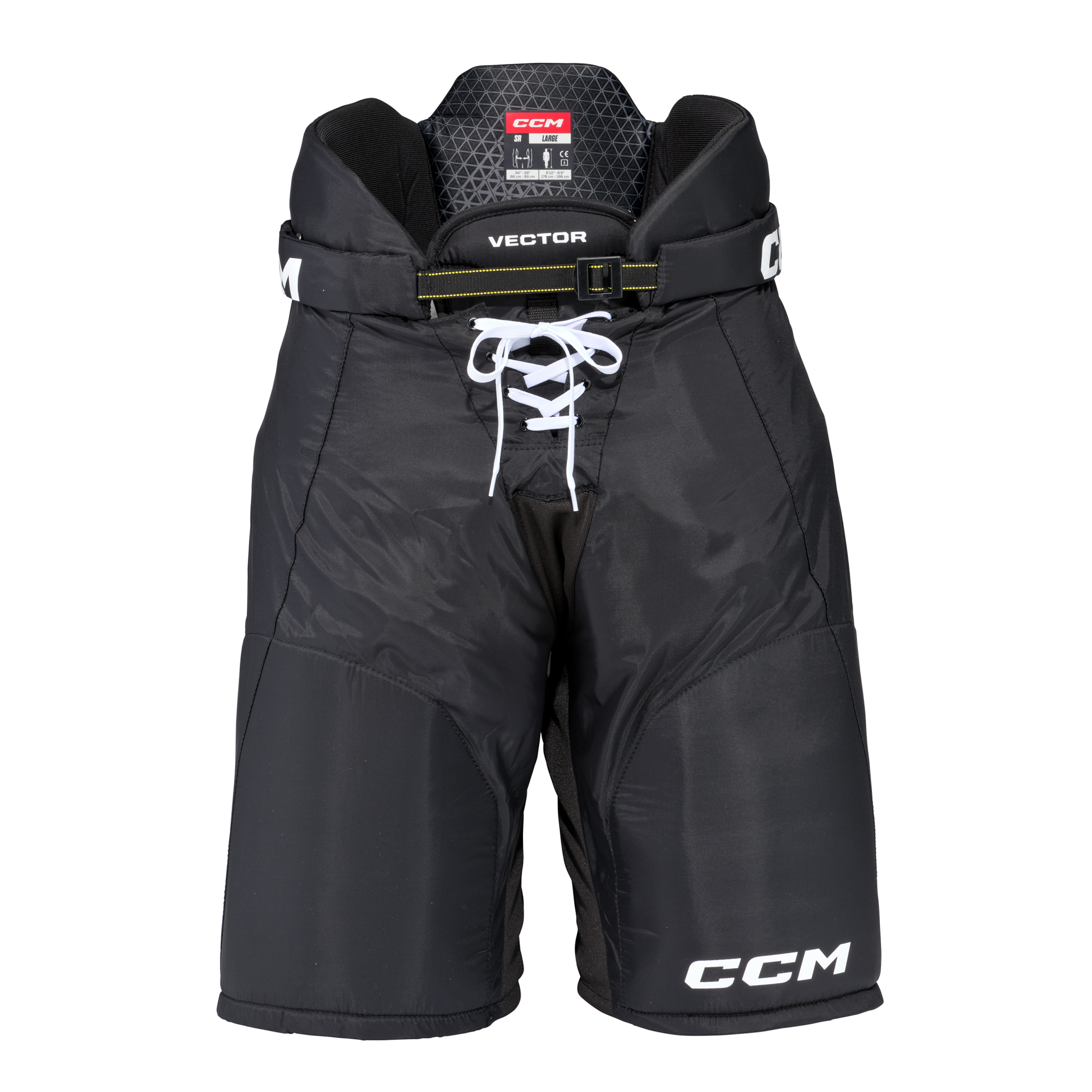 CCM Tacks Vector Hockey Pants in colour black, front view.