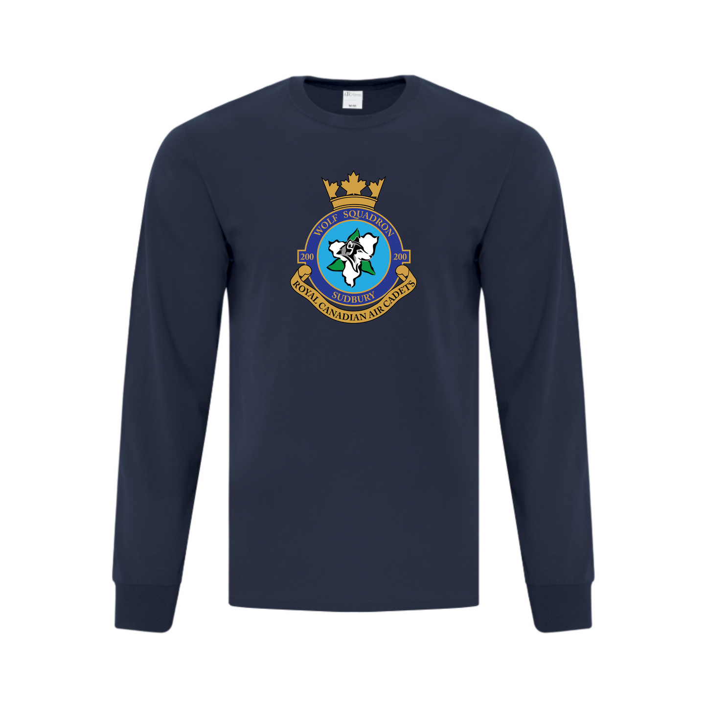 A photo of the 200 Wolf Squadron - Adult Long Sleeve Tee in colour navy.