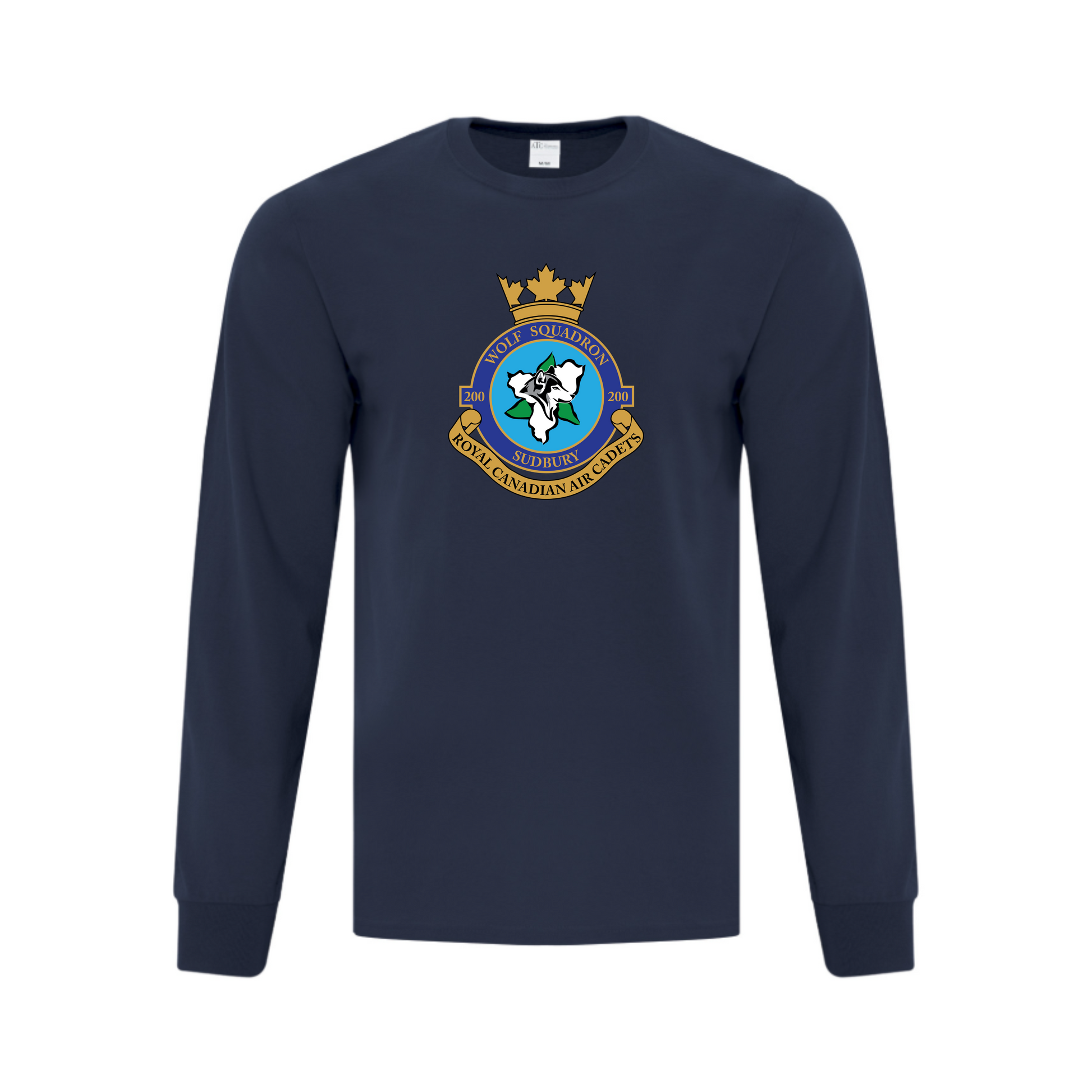 A photo of the 200 Wolf Squadron - Adult Long Sleeve Tee in colour navy.