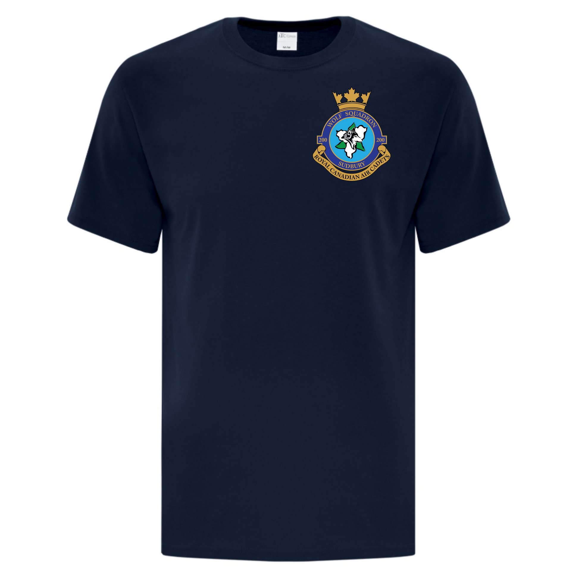 A photo of the 200 Wolf Squadron - Adult T-Shirt in colour navy.
