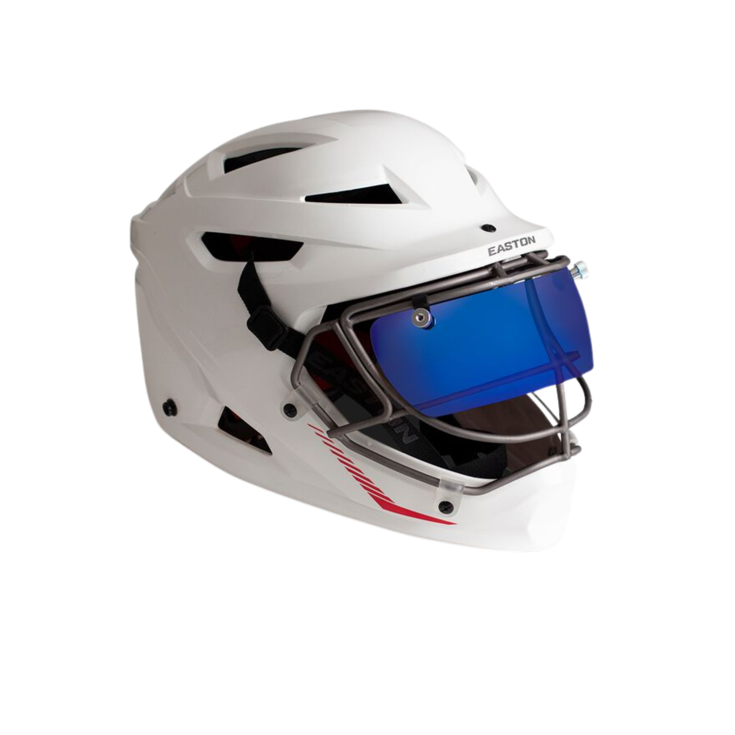 A photo of the 2025 Easton Hellcat Slo-pitch Helmet Visor in colour blue and purple tint on a white helmet.
